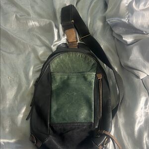 Coach Green and Black Leather Crossbody Sling Bag